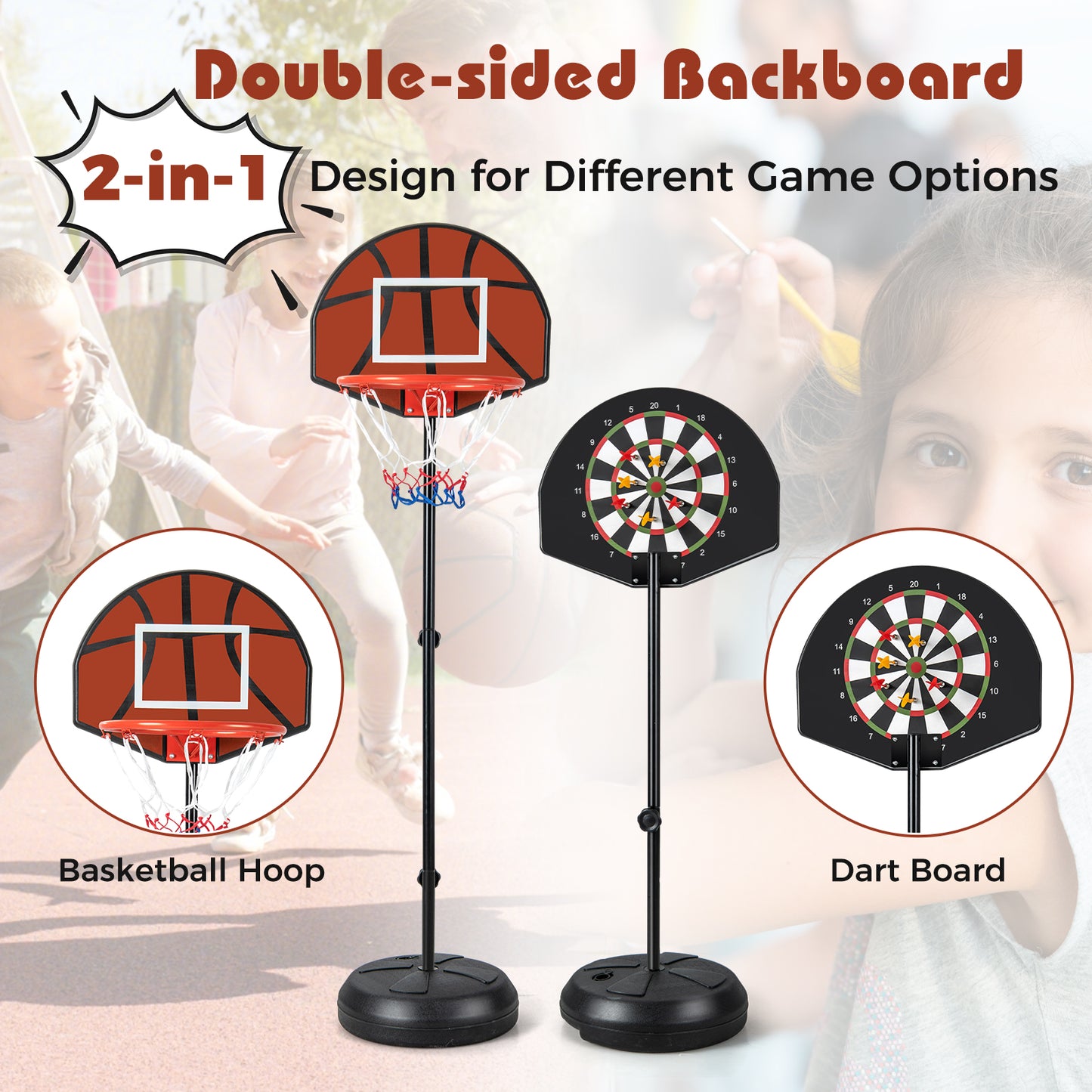 Kids Black Basketball Hoop | Dart Board | Adjustable Height
