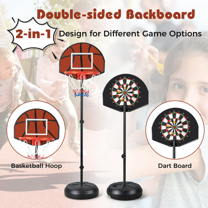Kids Black Basketball Hoop | Dart Board | Adjustable Height