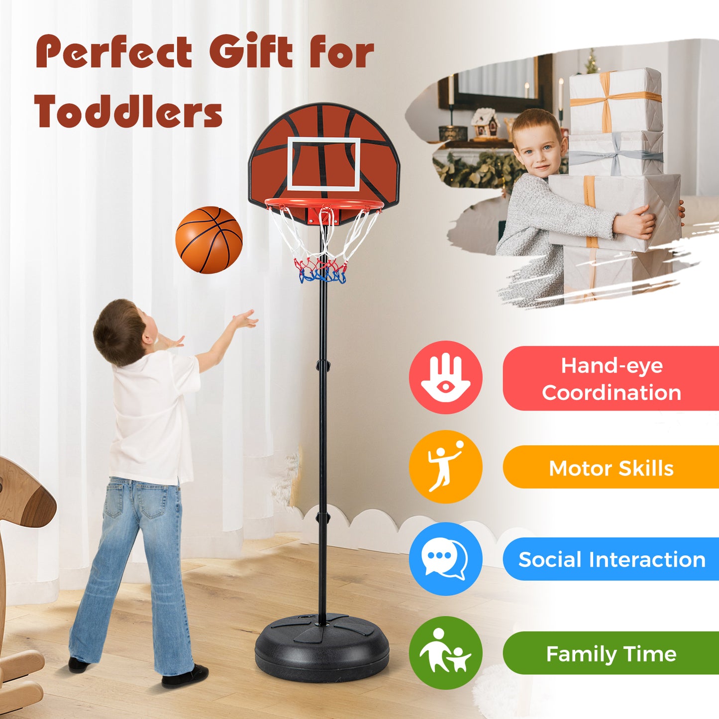 Kids Black Basketball Hoop | Dart Board | Adjustable Height