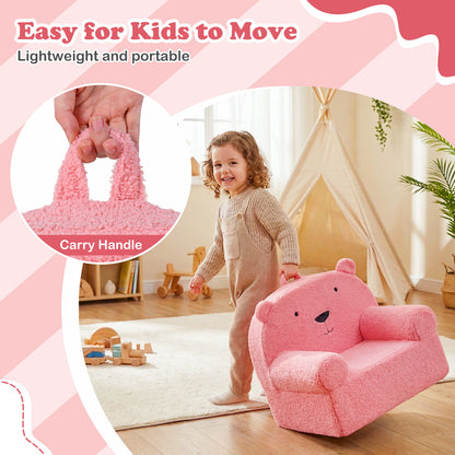 Pink Kids Bear Sofa | Teddy Fleece Fabric | Portable Design