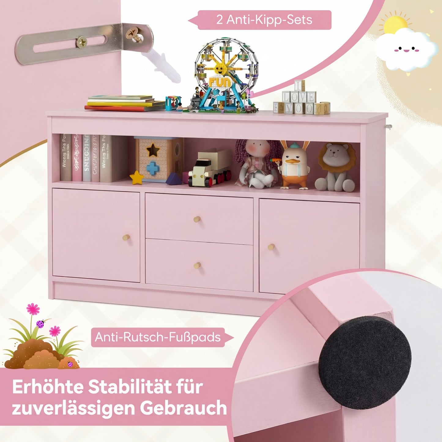 Pink Kids Toy Storage Organizer | 2 Drawers & 2 Cabinets