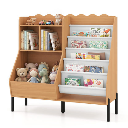 Kids Bookshelf & Toy Storage | 5 Fabric Pockets | Natural White
