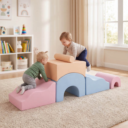 Kids 6-Piece Foam Climbing Block Set | Multicolour Suede