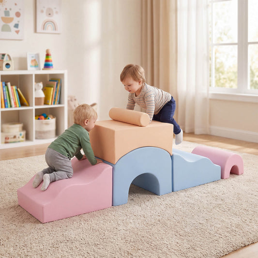 Kids 6-Piece Foam Climbing Block Set | Multicolour Suede