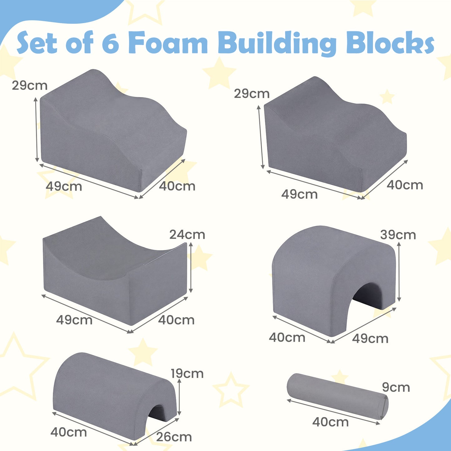 Kids 6-Piece Foam Climbing Block Set | Multi-Color Grey