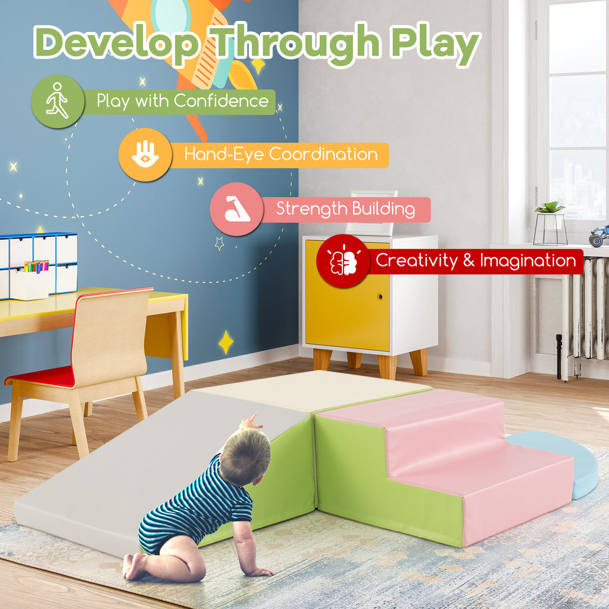 4 Piece Multicolour Toddler Foam Climbing Sliding Blocks | 4kg