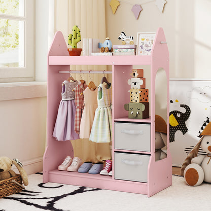 Pink Kids Dress Up Center | Rocket Shape With Mirror & Storage