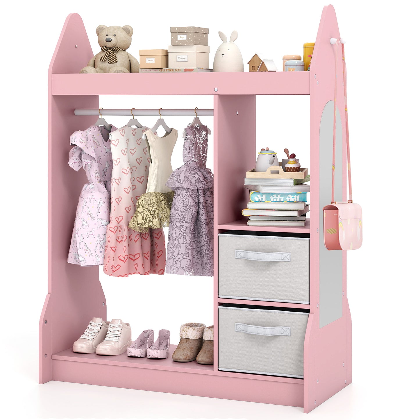 Pink Kids Dress Up Center | Rocket Shape With Mirror & Storage