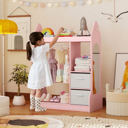 Pink Kids Dress Up Center | Rocket Shape With Mirror & Storage