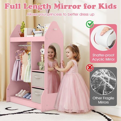 Pink Kids Dress Up Center | Rocket Shape With Mirror & Storage