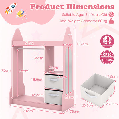 Pink Kids Dress Up Center | Rocket Shape With Mirror & Storage