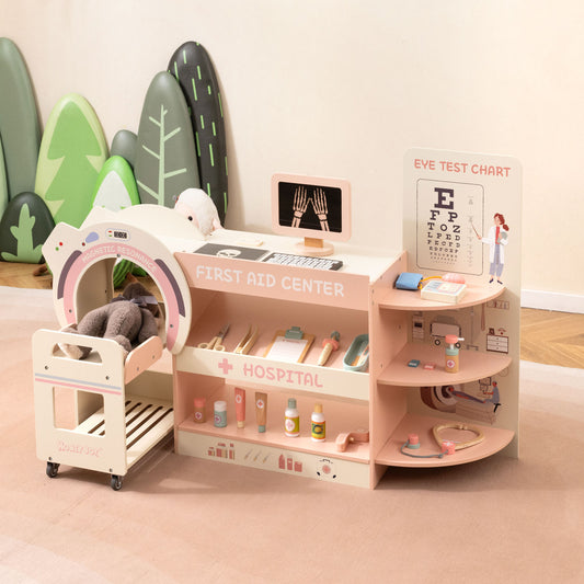 Kids Doctor Play Set with Eye Chart and Toy CT Machine for Kids-Pink