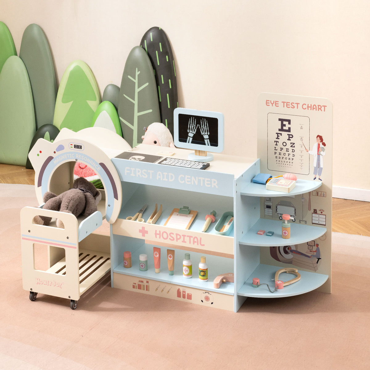 Costway Kids Doctor Play Set with Eye Chart and Toy CT Machine for Kids-Blue