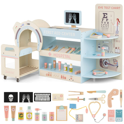 Blue Kids Doctor Play Set | CT Machine Eye Chart & Medical Tools