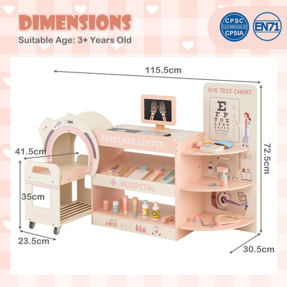 Kids Doctor Play Set with CT Machine Eye Chart Pink Wood