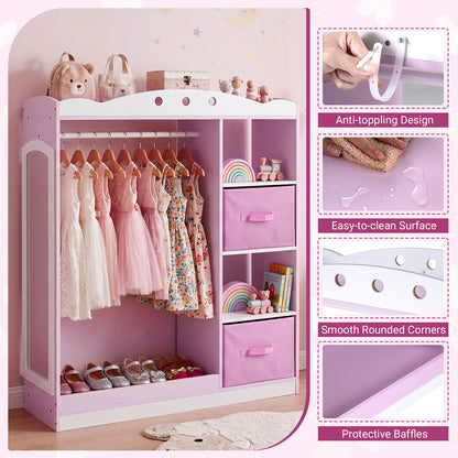 Pink Kids Dress Up Storage Shelf | Mirror & Hanging Rod