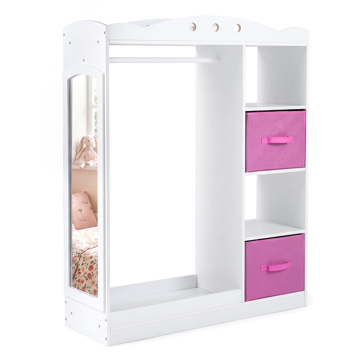 Kids Dress Up Storage Shelf With Mirror & Hanging Rod | White