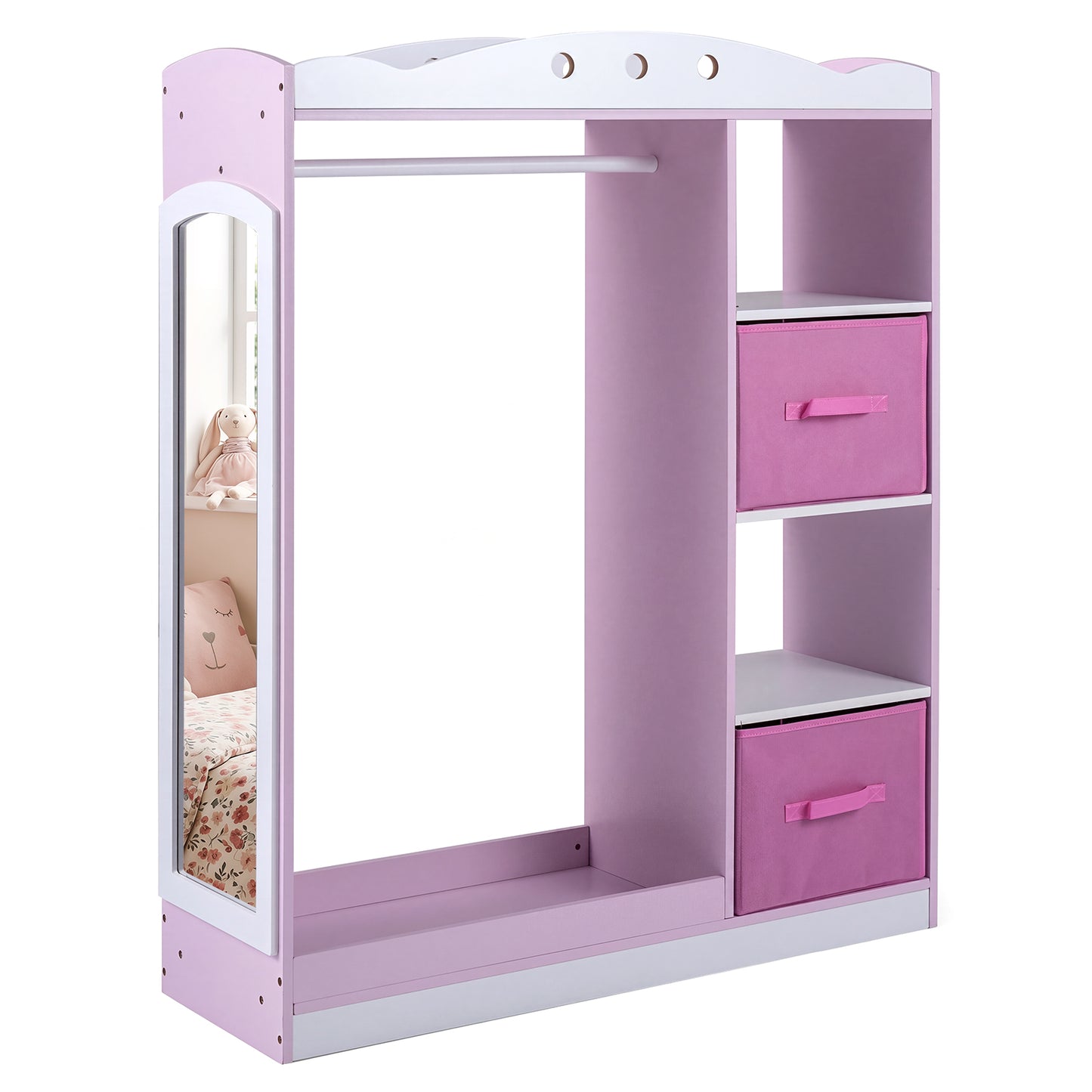 Pink Kids Dress Up Storage Shelf | Mirror & Hanging Rod