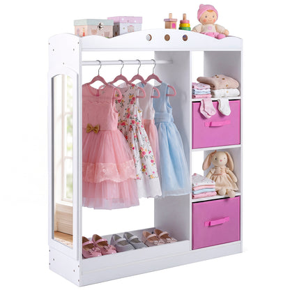 Kids Dress Up Storage Shelf With Mirror & Hanging Rod | White