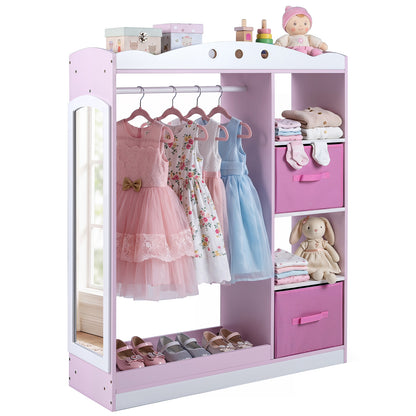 Pink Kids Dress Up Storage Shelf | Mirror & Hanging Rod