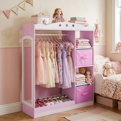 Pink Kids Dress Up Storage Shelf | Mirror & Hanging Rod