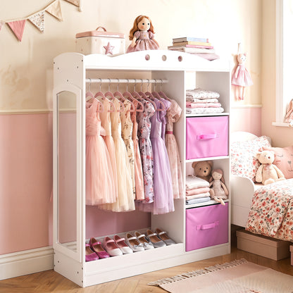 Kids Dress Up Storage Shelf With Mirror & Hanging Rod | White