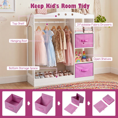 Kids Dress Up Storage Shelf With Mirror & Hanging Rod | White