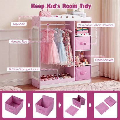 Pink Kids Dress Up Storage Shelf | Mirror & Hanging Rod