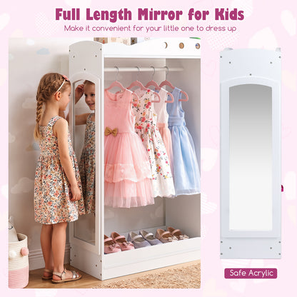 Kids Dress Up Storage Shelf With Mirror & Hanging Rod | White