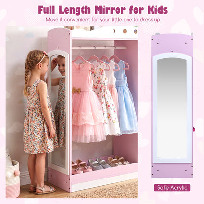 Pink Kids Dress Up Storage Shelf | Mirror & Hanging Rod