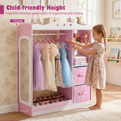 Pink Kids Dress Up Storage Shelf | Mirror & Hanging Rod