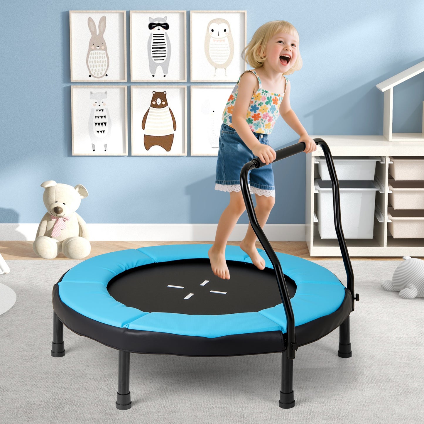 40" Blue Kids Fitness Trampoline | Foam Handle Ages 3-6