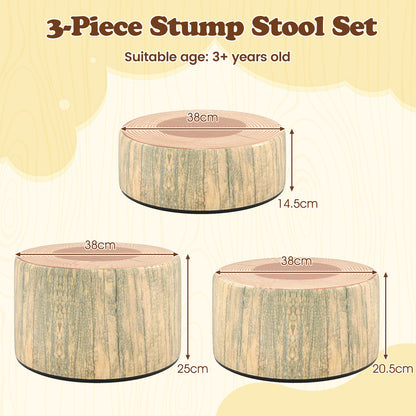 3 Piece Kids Tree Stump Floor Cushions | Natural Wood Print