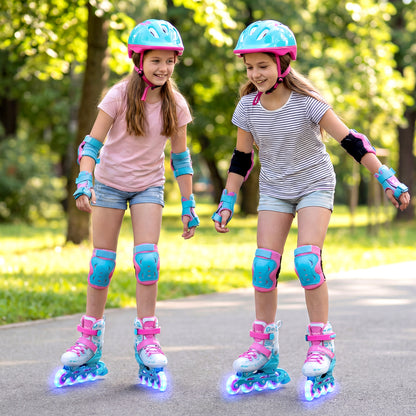 Kids Inline Skates Light Up Wheels Adjustable Blue Size L