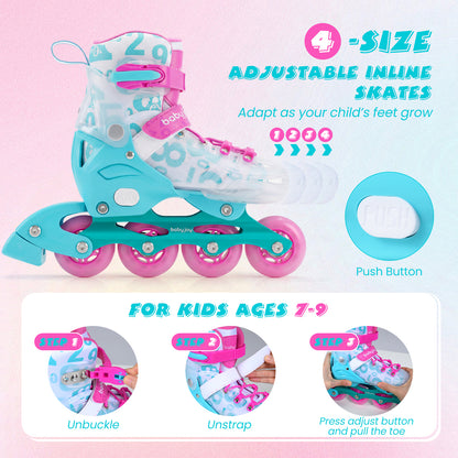 Kids Adjustable Inline Skates | Light Up Wheels | Blue Size M