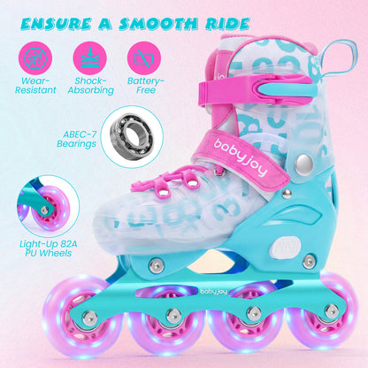 Kids Inline Skates Light Up Wheels Adjustable Blue Size L