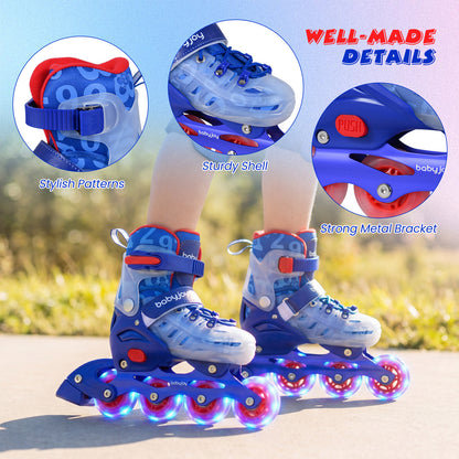 Blue Light Up Wheels Kids Inline Skates | Adjustable Size L