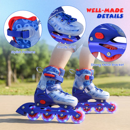 Kids Adjustable Inline Skates | Light Up Wheels Blue Size M