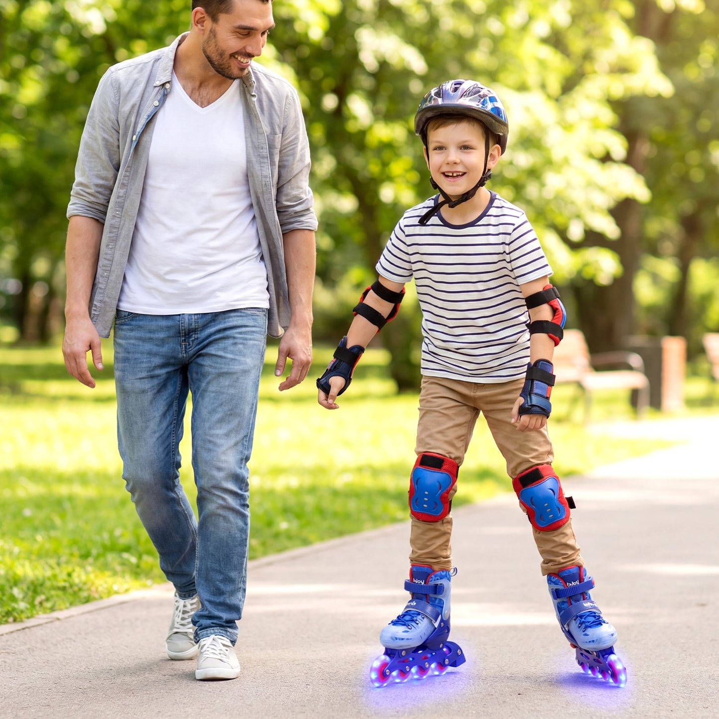 Kids Adjustable Inline Skates | Light Up Wheels Blue Size M