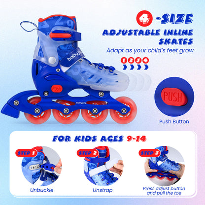 Blue Light Up Wheels Kids Inline Skates | Adjustable Size L