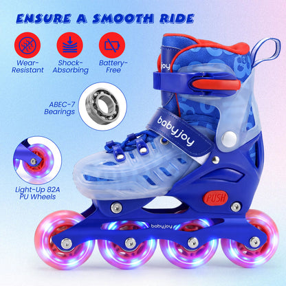 Blue Light Up Wheels Kids Inline Skates | Adjustable Size L