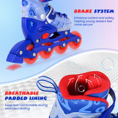 Blue Light Up Wheels Kids Inline Skates | Adjustable Size L
