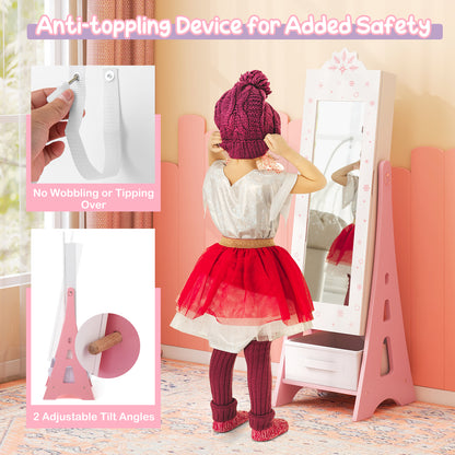 Kids Jewelry Armoire Cabinet Mirror With Storage And 2 Tilt Angles White