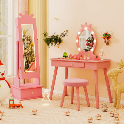 Kids Jewelry Cabinet with 2 Tilt Angles and 4 Sensor Lights-Pink