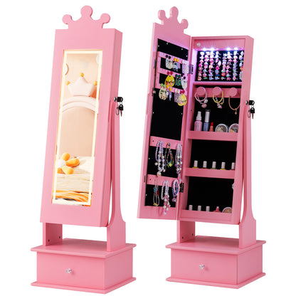 Kids Pink Jewelry Cabinet | Full Length Mirror | 4 LED Lights