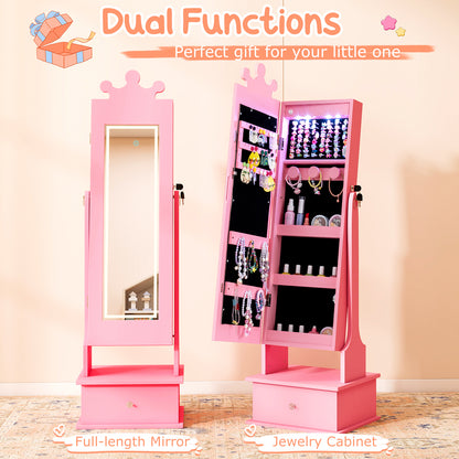Kids Pink Jewelry Cabinet | Full Length Mirror | 4 LED Lights
