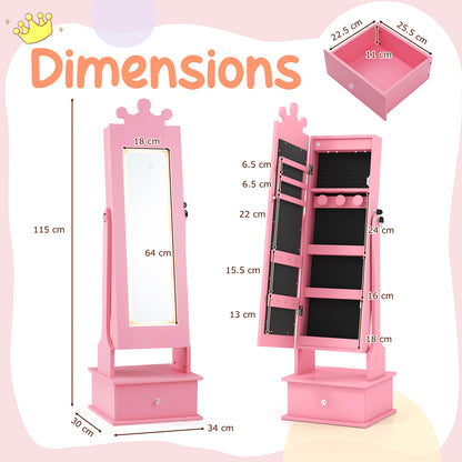 Kids Pink Jewelry Cabinet | Full Length Mirror | 4 LED Lights