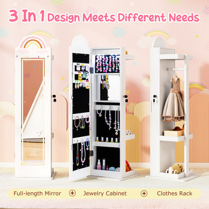 Kids White Jewelry Cabinet | LED Lights Full Length Mirror