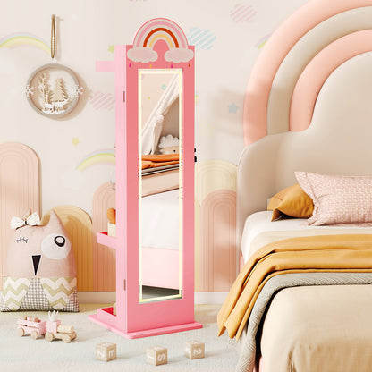 Pink Kids Jewelry Cabinet | Full Length Mirror with LED Lights
