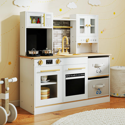 Costway Kids Kitchen Playset Wooden Pretend Play Kitchen with Stoves-Natural